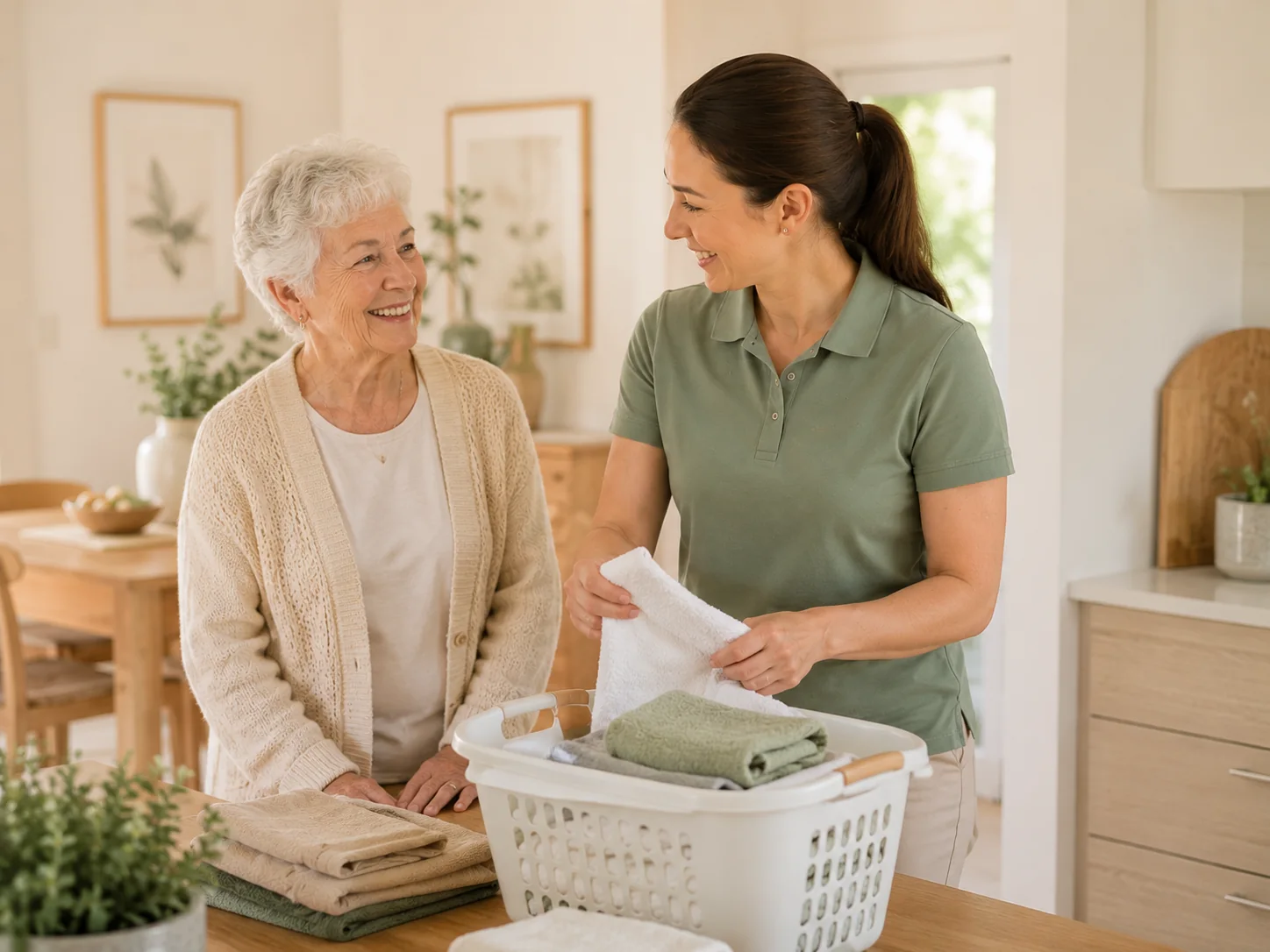 Heartside Care worker helping an older client with laundry and domestic assistance at home